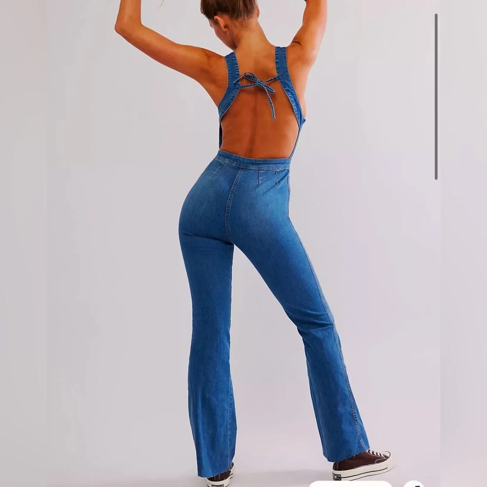 Free People light Blue crvy on 2nd ave one piece Jumpsuit with Wide Legs - Picture 2 of 16